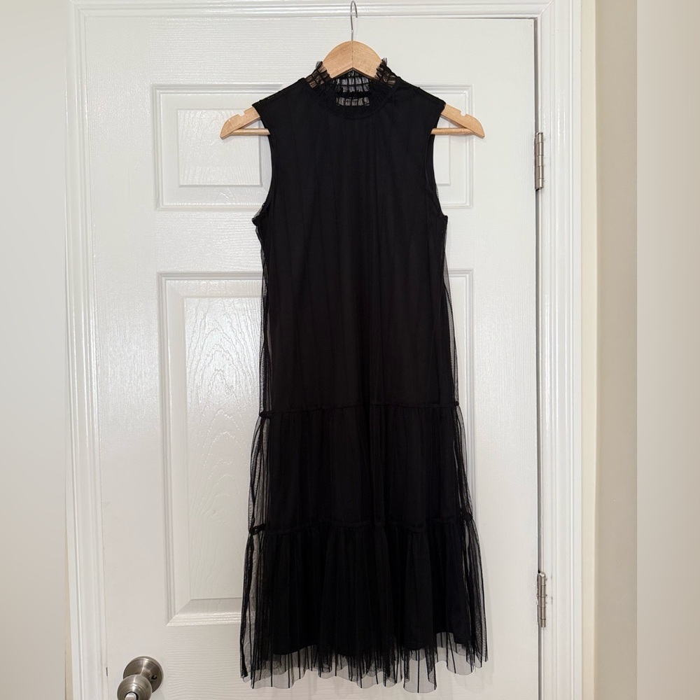 Reserved Black Mock Neck Sleeveless Midi Dress